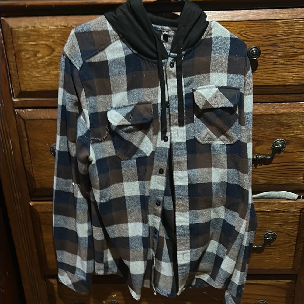 Men's Blue and Brown Plaid Casual Button Down Shirt
